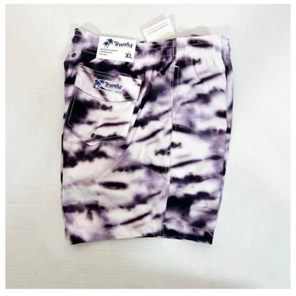 Trunks Surf & Swim Co Sz XL Ink Splash Tie Dye Black Sano Pattern Board Shorts - Picture 4 of 6